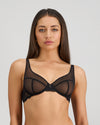 Model wears Lace Impact Underwire Bra in BLACK. On body front view