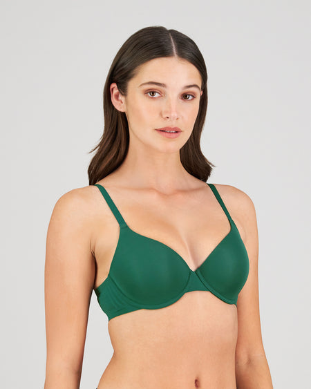 Model wears Comfit Collection Contour Bra in RAIN FOREST. On body side view