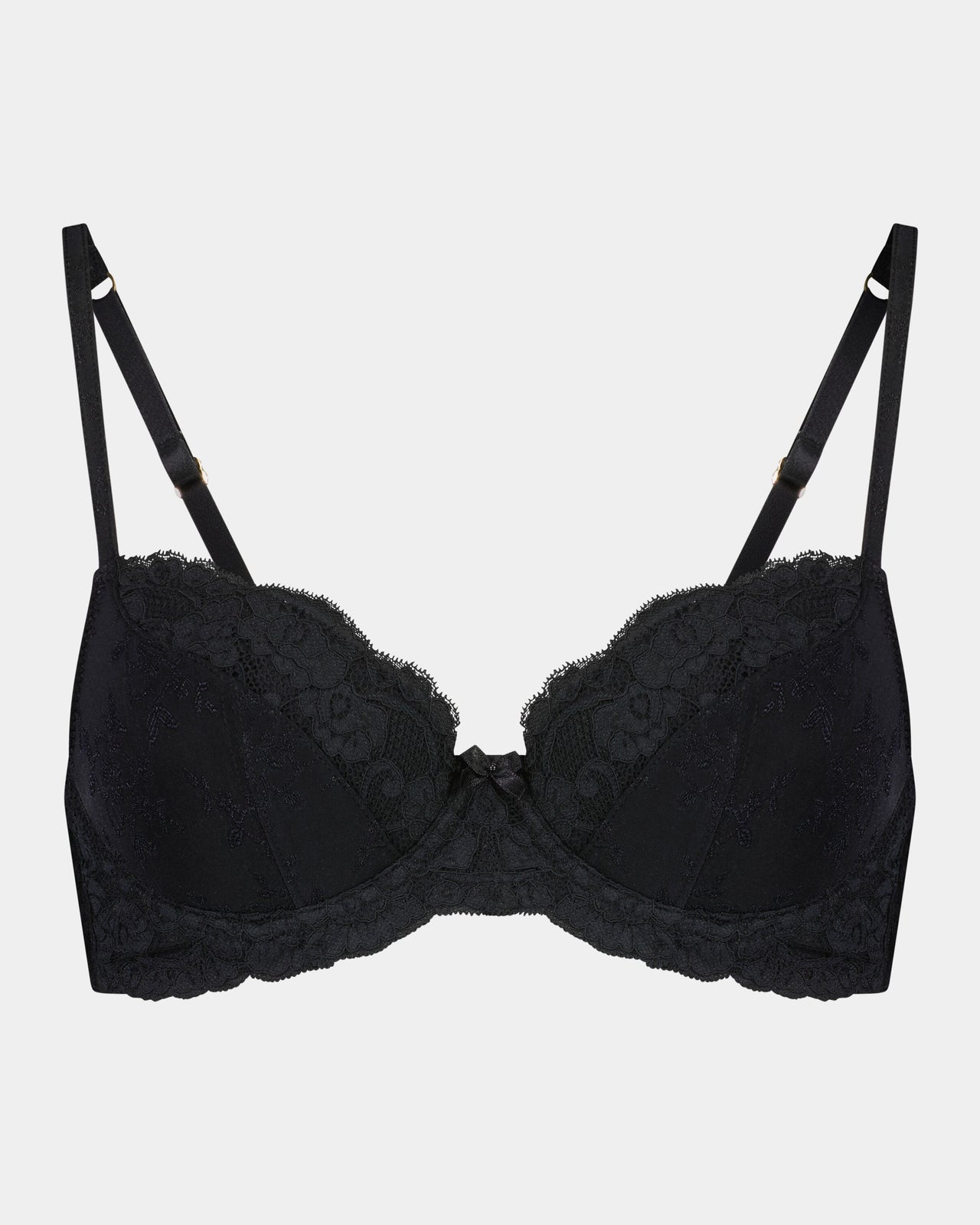 Body Lace Contour Bra in BLACK. Flat lay front view