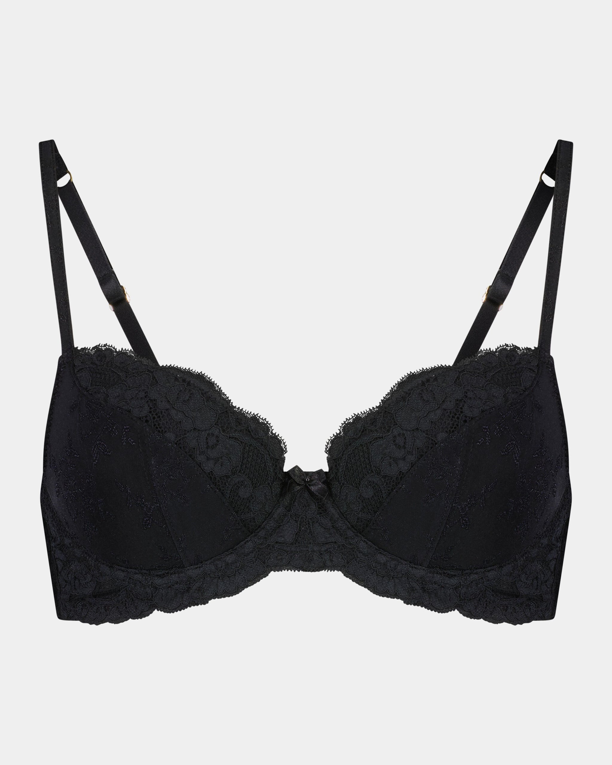 Body Lace Contour Bra in BLACK. Flat lay front view