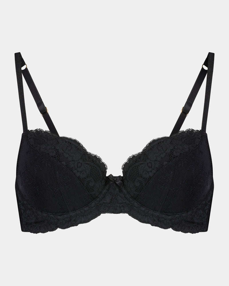 Body Lace Contour Bra in BLACK. Flat lay front view