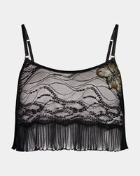 Oasis Glow Camisole in BLACK. Flat lay front view