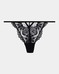 Midnight Magic Thong in BLACK. Flat lay front view