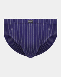 Cotton Stretch Mens Brief in PEACOAT PINSTRIPE. Flat lay front view