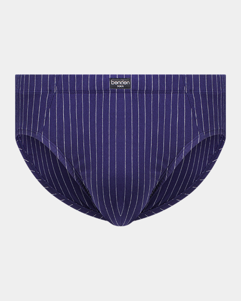 Cotton Stretch Mens Brief in PEACOAT PINSTRIPE. Flat lay front view