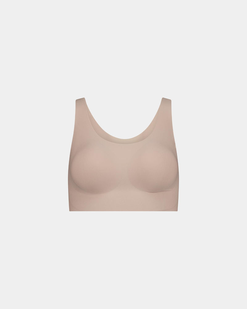 Comfit Collection Crop Top in LATTE. Flat lay front view
