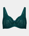 Lace Romance Underwire Bra in EVERGLADE. Flat lay front view
