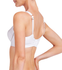 Model wears Bendon Sports Underwire Bra in WHITE. On body side view