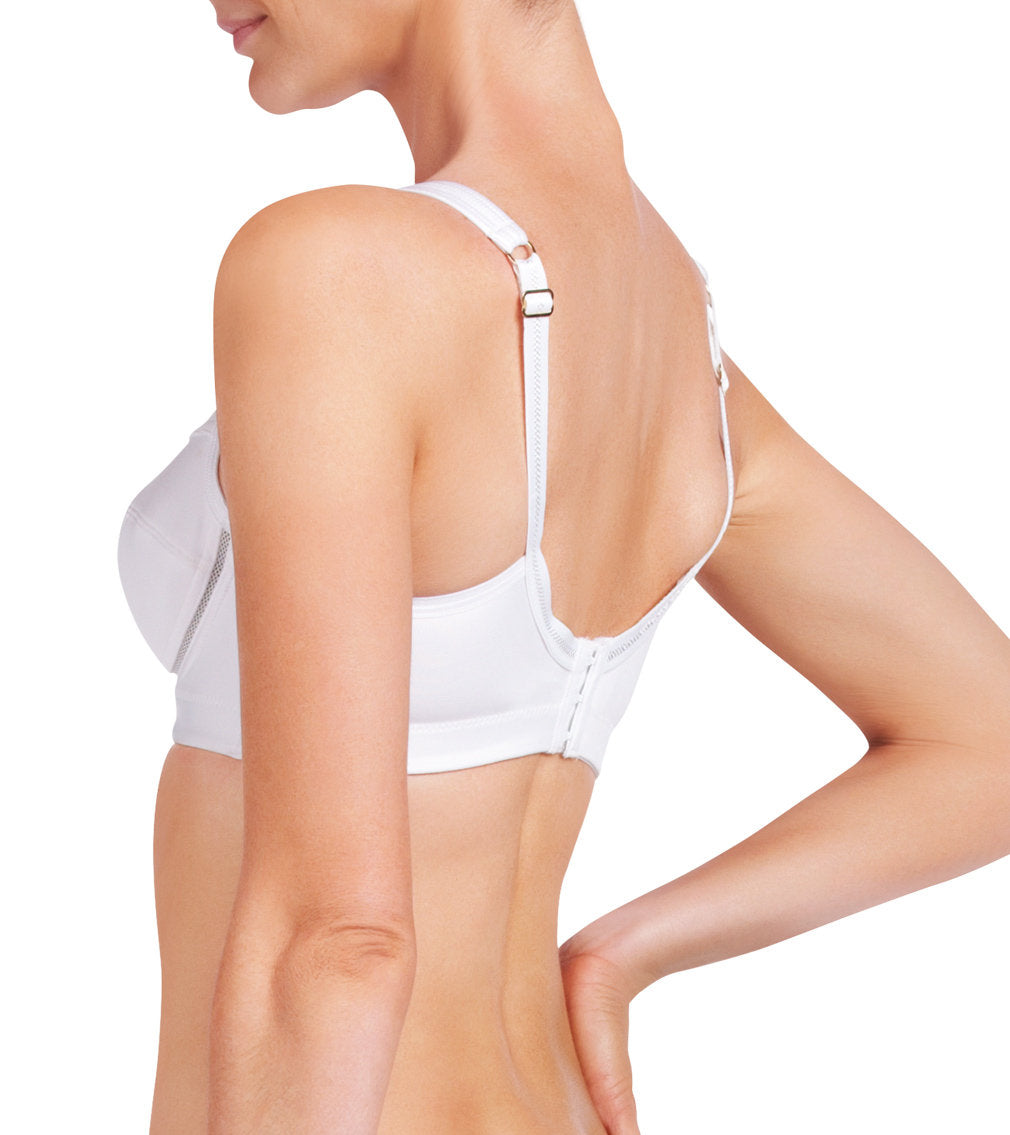 Model wears Bendon Sports Underwire Bra in WHITE. On body side view
