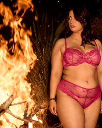 My Fit Lace Brazilian in FANTASY FUCHSIA. Flat lay back view