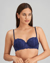 Model wears Sofia Contour Bra in Medieval Blue. On body front view