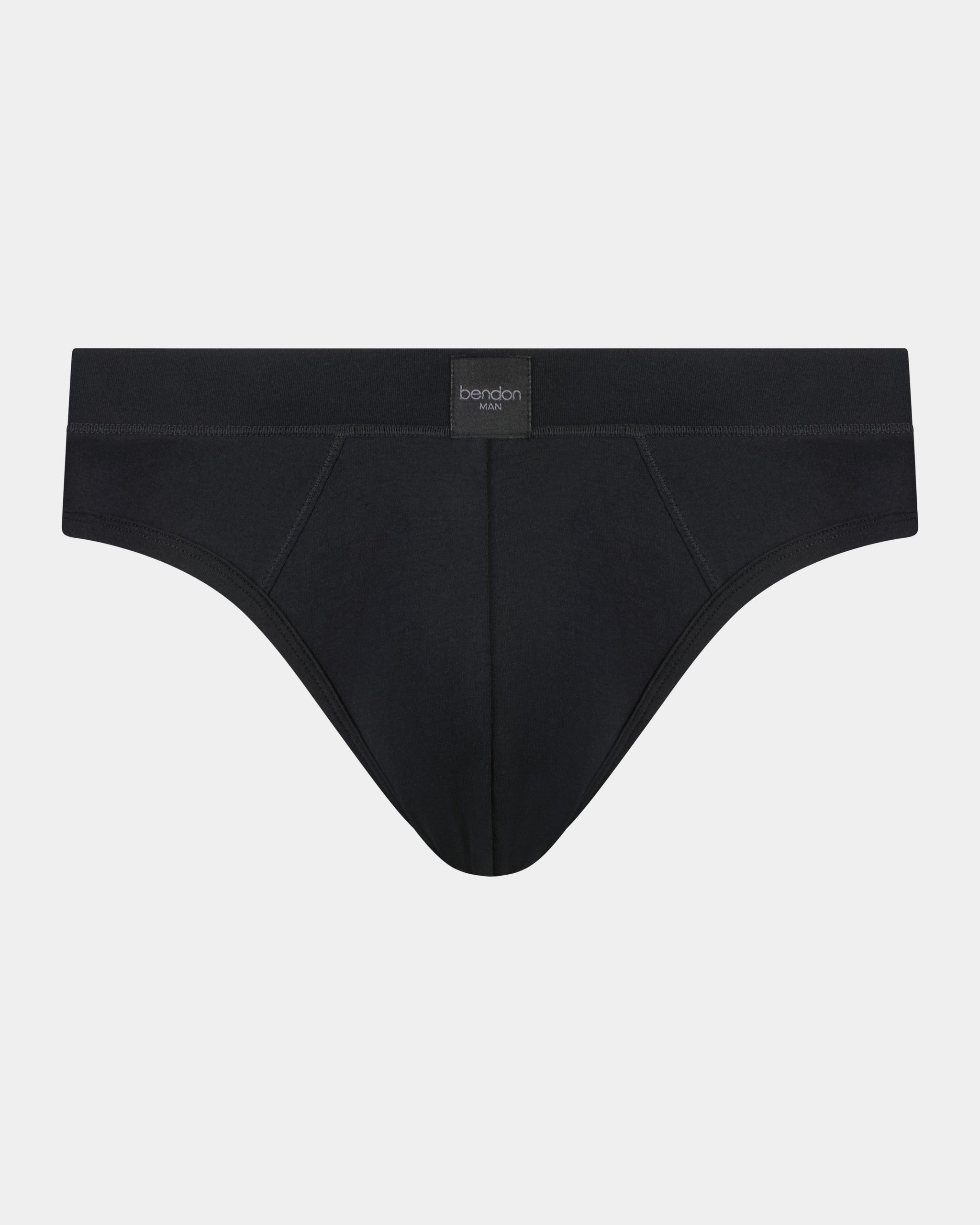 High Tech Cotton Mens Brief in BLACK. Flat lay front view