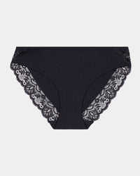 Cotton And Lace Bikini in BLACK. Flat lay front view