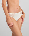 Model wears Wistful Bloom Bikini in LATTE/EGRET. On body side view