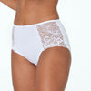 Model wears Embrace Full Brief in WHITE. On body side view