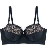 Castaspell Contour Long Line Bra in BLACK. Flat lay front view
