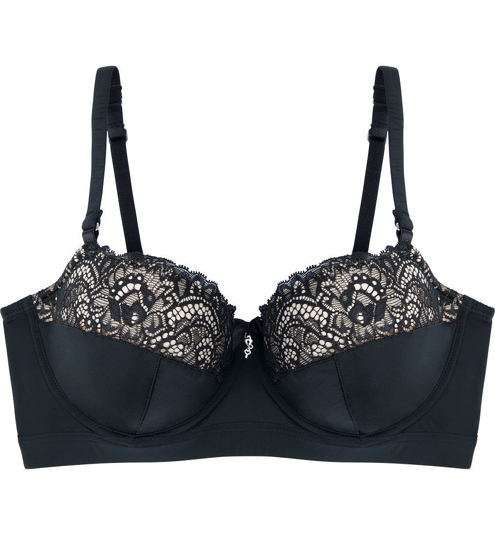 Castaspell Contour Long Line Bra in BLACK. Flat lay front view
