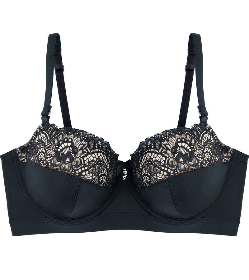 Castaspell Contour Long Line Bra in BLACK. Flat lay front view