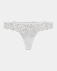 My Fit Lace Thong in WHITE. Flat lay front view