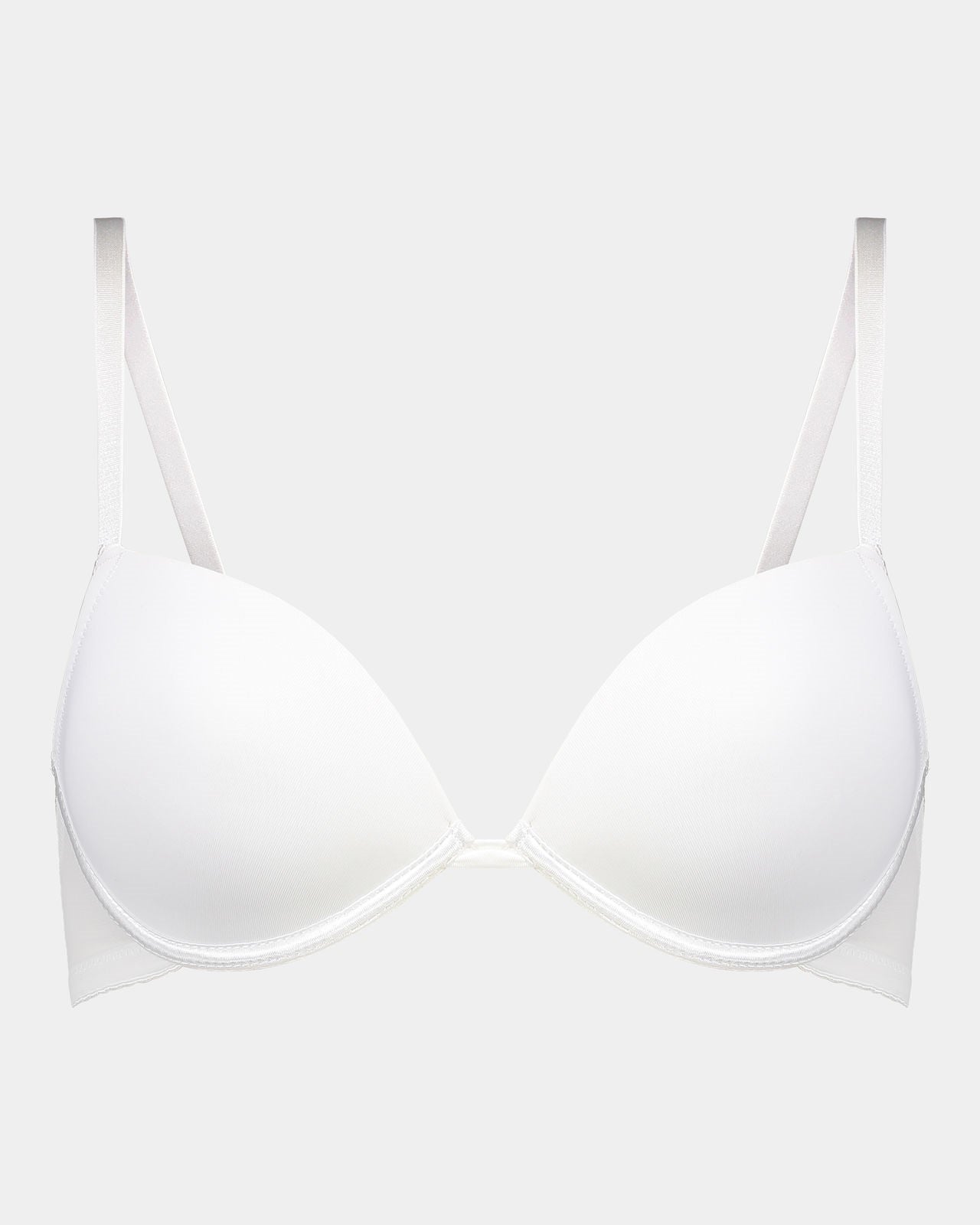 Model wears Body Basics Contour Bra in WHITE. On body front view