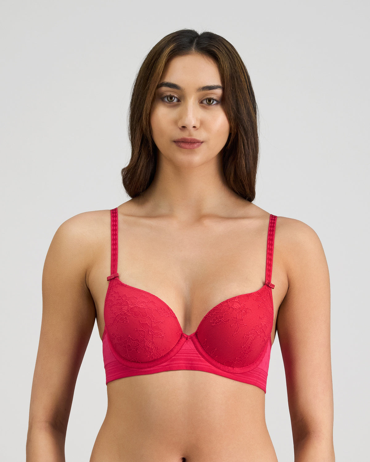 Model wears Bendon Body Lace Contour Bra in JAZZY. On body front view