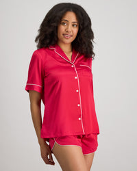 Model wears Holly Short Pj Set in JAZZY. On body side view