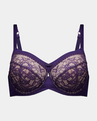 Ethereal Lace Underwire Bra in PURPLE VELVET. Flat lay front view