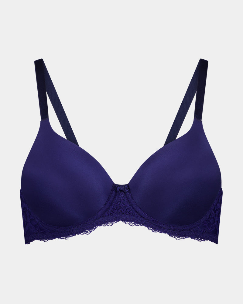 Want To Wear Lace Contour Bra in Medieval Blue. Flat lay front view