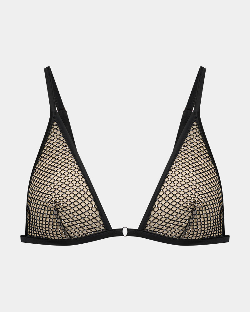 Sparkle Bralette in BLACK/SILVER. Flat lay front view