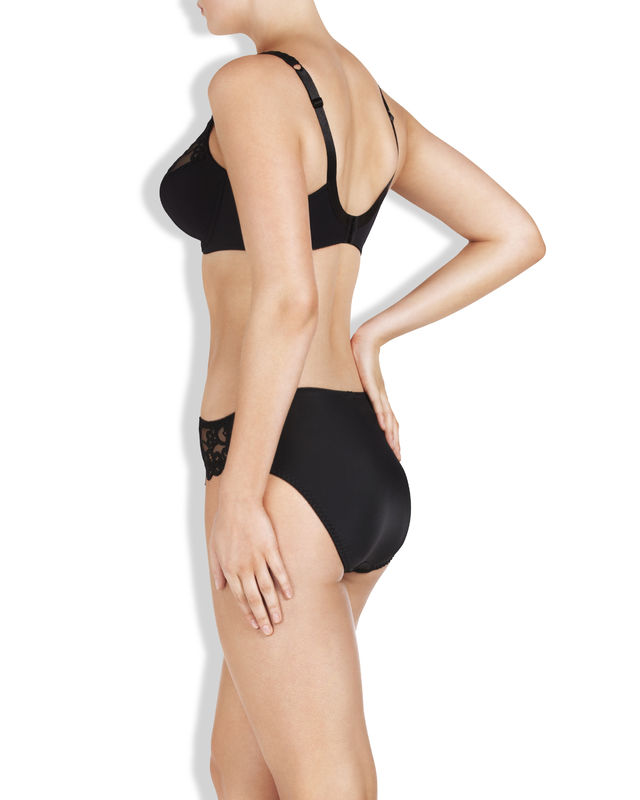 Coral High Cut Brief in BLACK. Flat lay back view