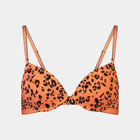 Uplift Me Push Up Bra in LIVING CORAL LEOPARD PRINT. Flat lay front view