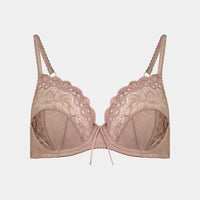 Yvette Underwire Bra in MOCHA. Flat lay front view