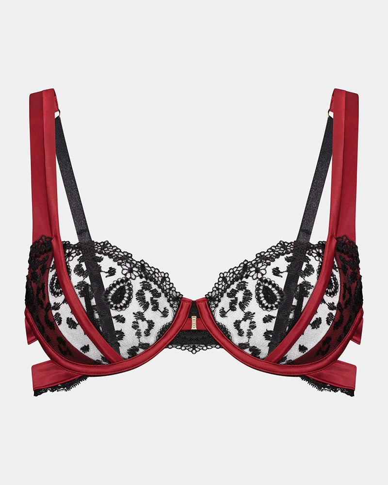Tiara Underwire Bra in BIKING RED/BLACK. Flat lay front view
