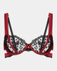 Tiara Underwire Bra in BIKING RED/BLACK. Flat lay front view