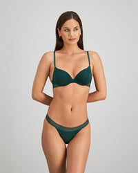 Stripe Elastic & Papertouch Push Up Bra in RAIN FOREST. Feature shot