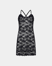 My Fit Lace Chemise in BLACK. Flat lay back view