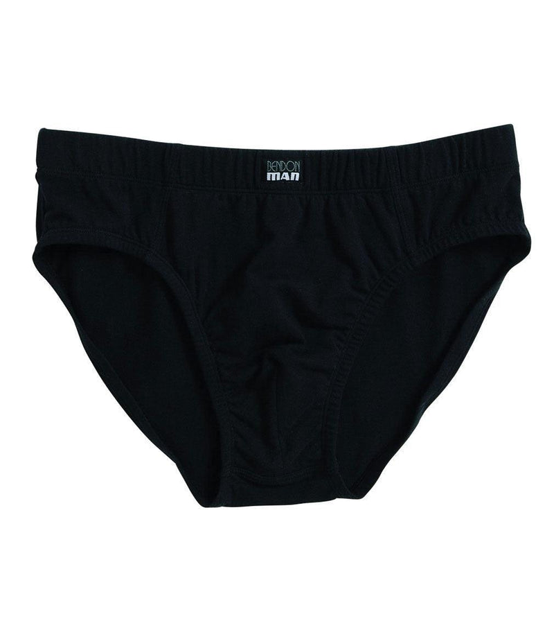 Cotton Stretch Mens Brief in BLACK. Flat lay front view