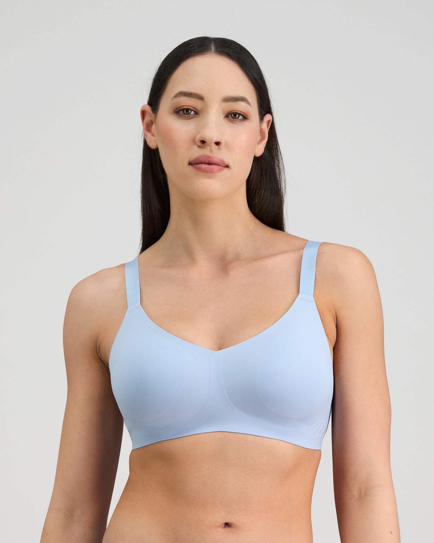 Model wears Comfit Collection Wire Free Bra in SKYWAY. On body front view