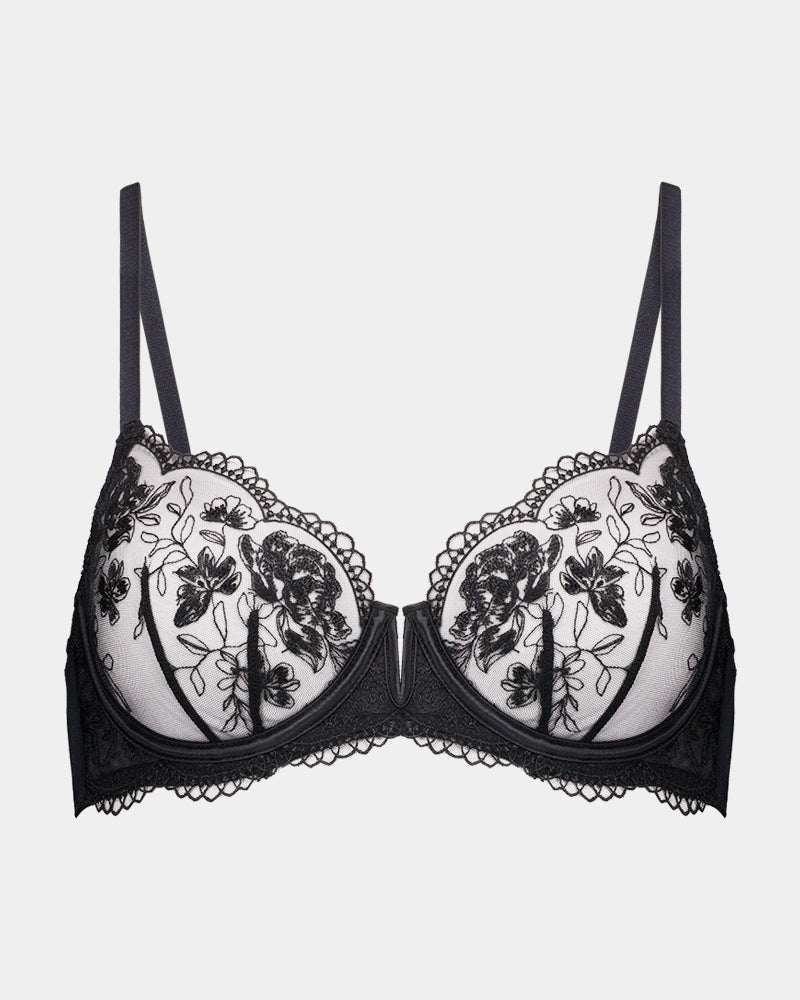 Romilly Underwire Bra in BLACK. Flat lay front view