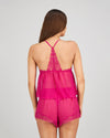 Model wears Eva Jean Camisole in FANTASY FUCHSIA. On body back view