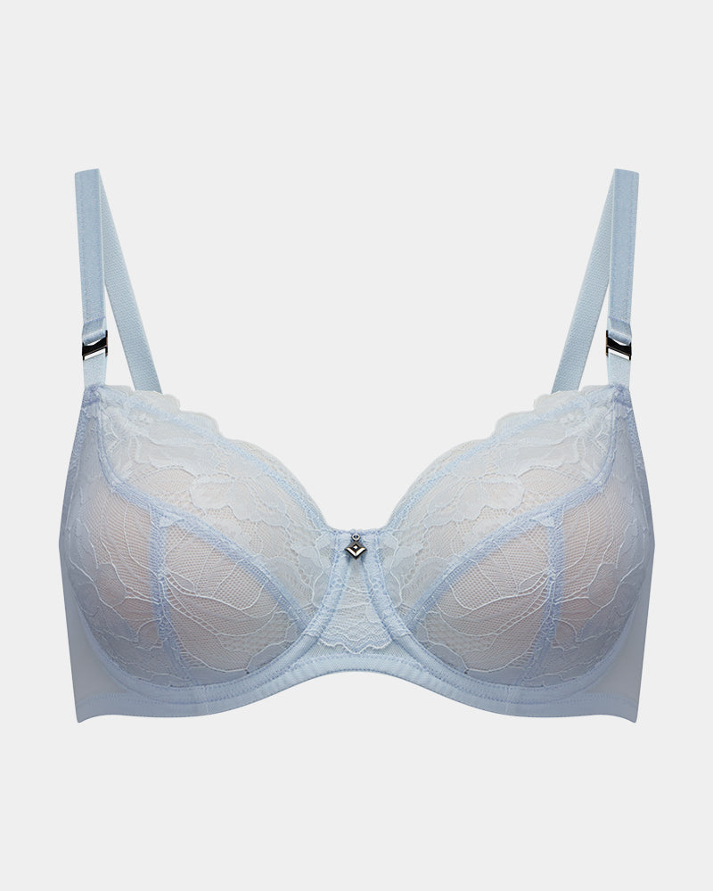 Billie Underwire Bra in OMPHALODES. Flat lay front view