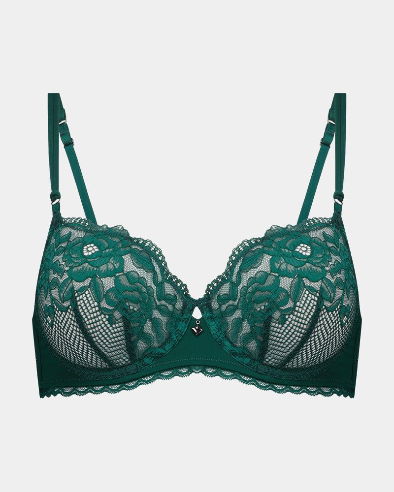 Delightfully So Underwire Bra in RAIN FOREST. Flat lay front view