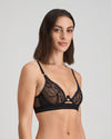 Model wears Ava Rose Underwire Bra in BLACK. On body side view