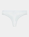 Cotton Logo Thong in WHITE. Flat lay front view