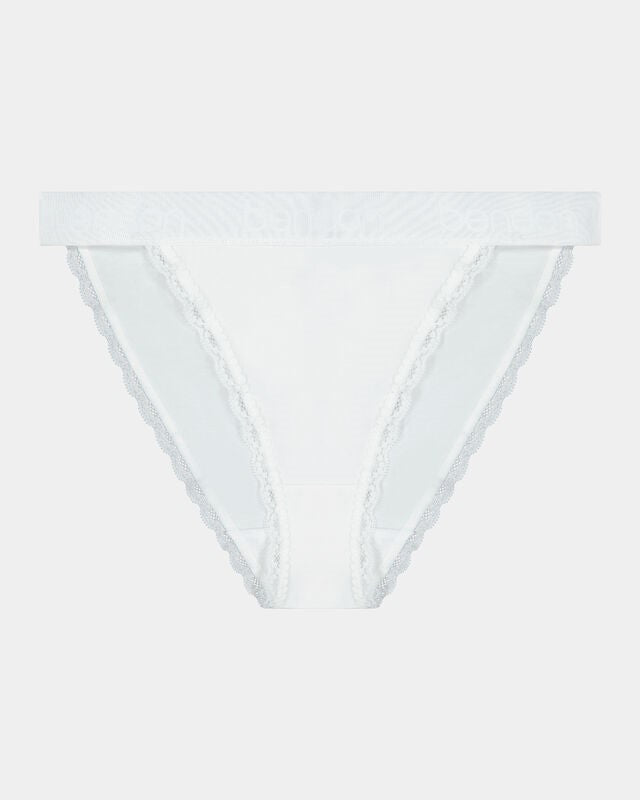 Cotton Logo Tanga in WHITE. Flat lay front view