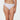 Model wears Body Lace High Cut Brief in WHITE. On body front view