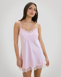 Model wears Sweet Indulgence Chemise in PALE LILAC. On body front view