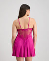 Model wears Siesta Chemise in FANTASY FUCHSIA. On body back view