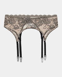Everlasting Love Suspender in CAMEO ROSE / BLACK. Flat lay front view
