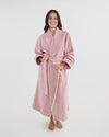 Model wears Cardrona Robe in PALE MAUVE. On body front view